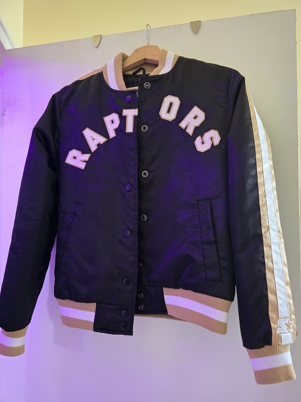 Raptors Black and Gold Woman's Satin Bomber Jacket